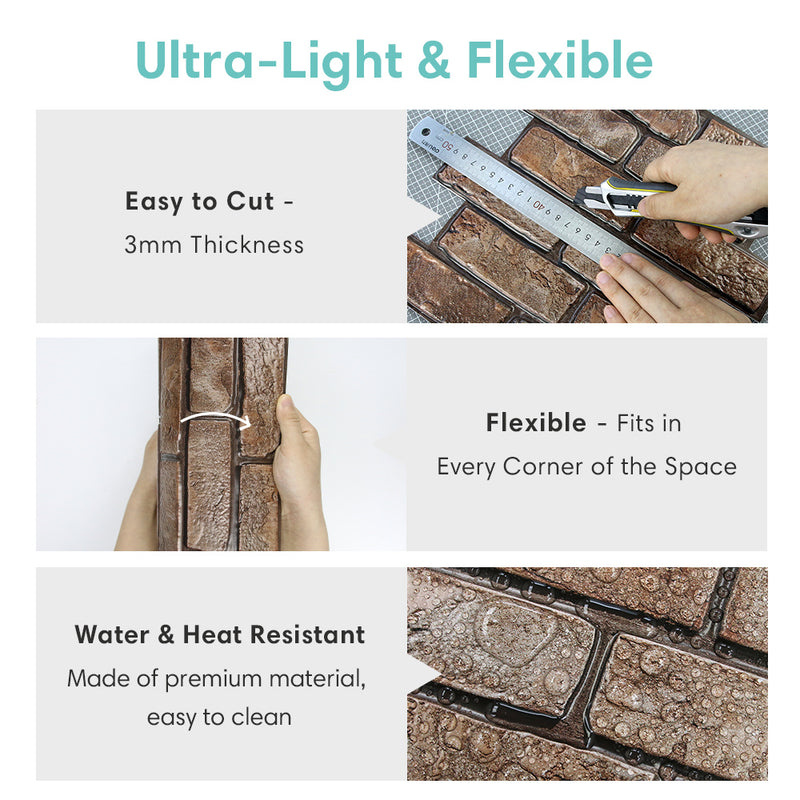 3D Brown Brick Peel and Stick Wall Tile