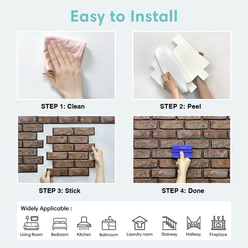 3D Brown Brick Peel and Stick Wall Tile