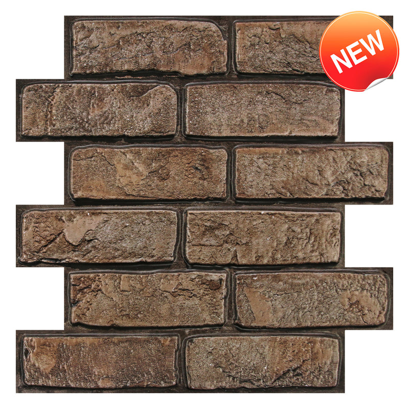 3D Brown Brick Peel and Stick Wall Tile
