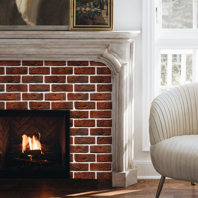 3D Rustic Deep Red Brick Peel and Stick Wall Tile