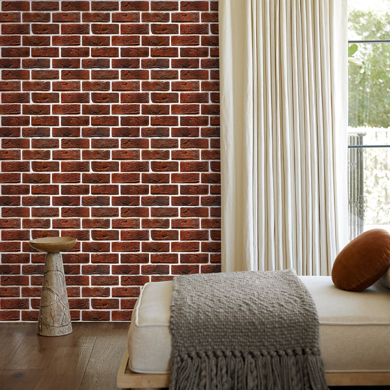 3D Rustic Deep Red Brick Peel and Stick Wall Tile