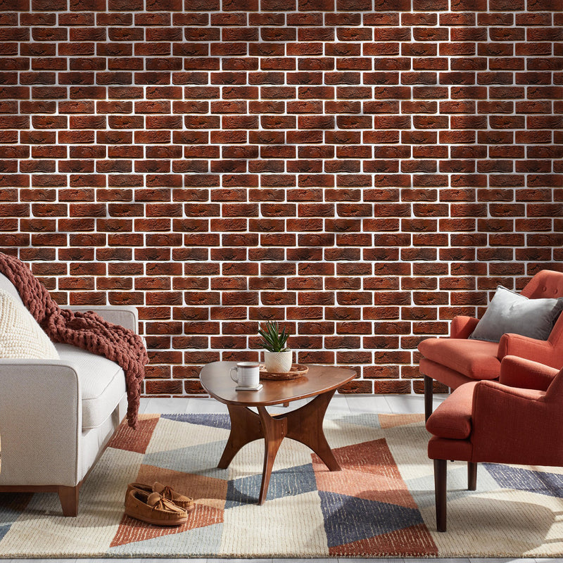 3D Rustic Deep Red Brick Peel and Stick Wall Tile