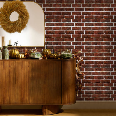 3D Rustic Deep Red Brick Peel and Stick Wall Tile