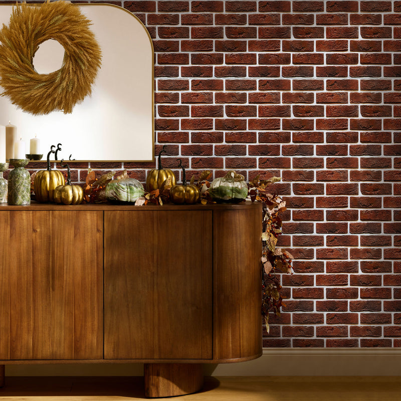 3D Rustic Deep Red Brick Peel and Stick Wall Tile