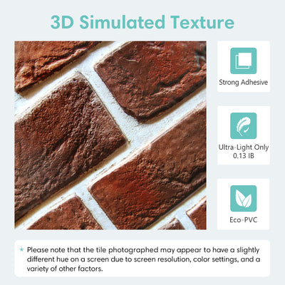 3D Rustic Deep Red Brick Peel and Stick Wall Tile