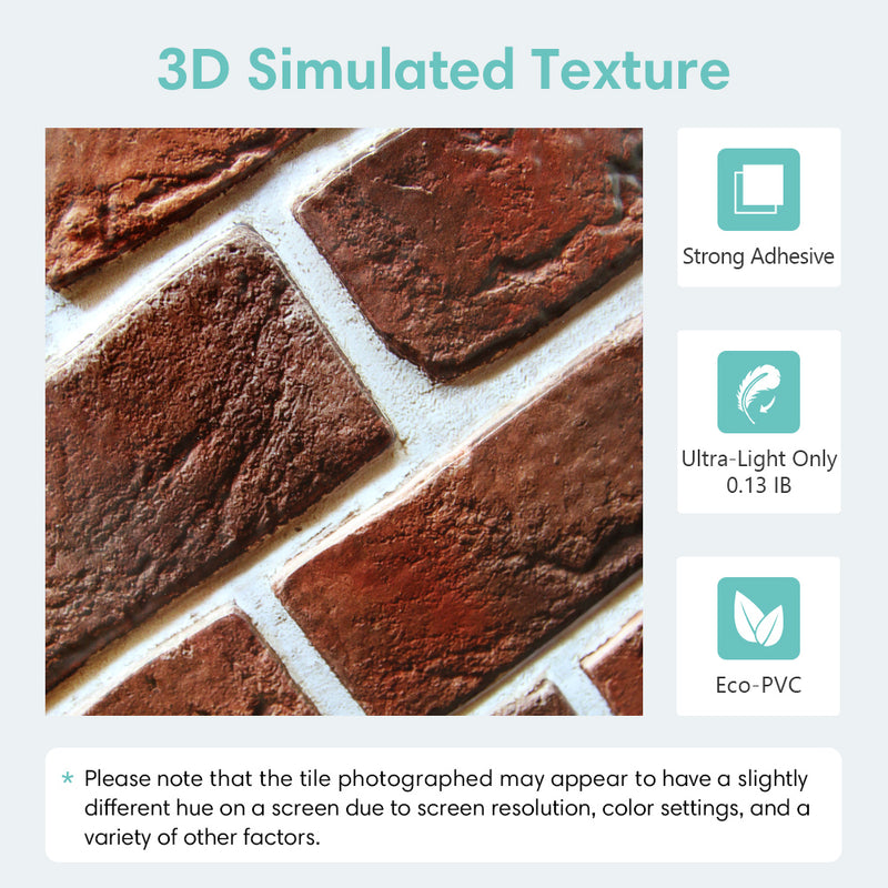 3D Rustic Deep Red Brick Peel and Stick Wall Tile