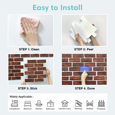 3D Rustic Deep Red Brick Peel and Stick Wall Tile