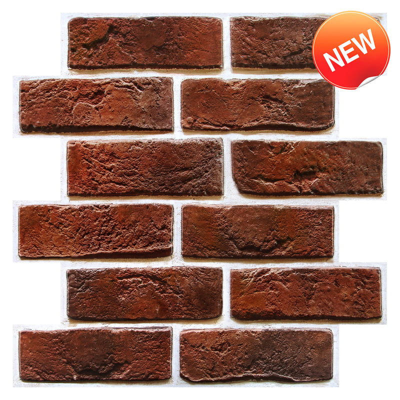 3D Rustic Deep Red Brick Peel and Stick Wall Tile
