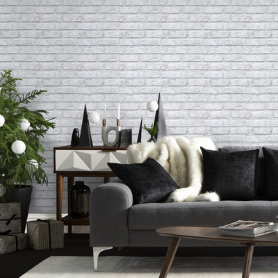 Azulejo de pared autoadhesivo de ladrillo blanco y gris 3D