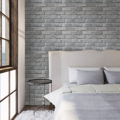 Azulejo de pared de imitación de ladrillo gris natural 3D con autoadhesivo