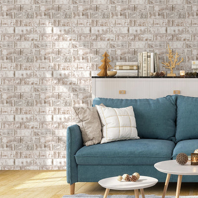 Azulejo de pared 3D Whitewash Brown Brick Peel and Stick