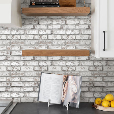 3D Rustic Whitewash Brick Peel and Stick Wall Tile