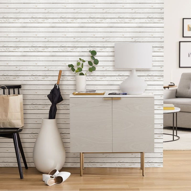 Azulejo de pared de pelar y pegar de grano de madera blanca 3D