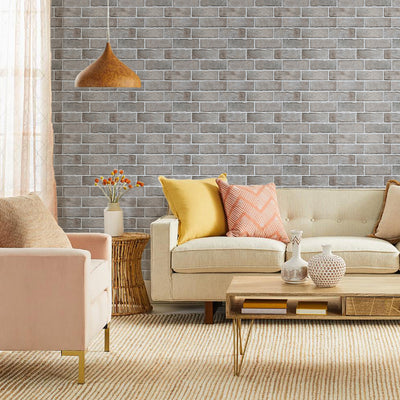 3D Distressed Neutral Brick Peel and Stick Wall Tile