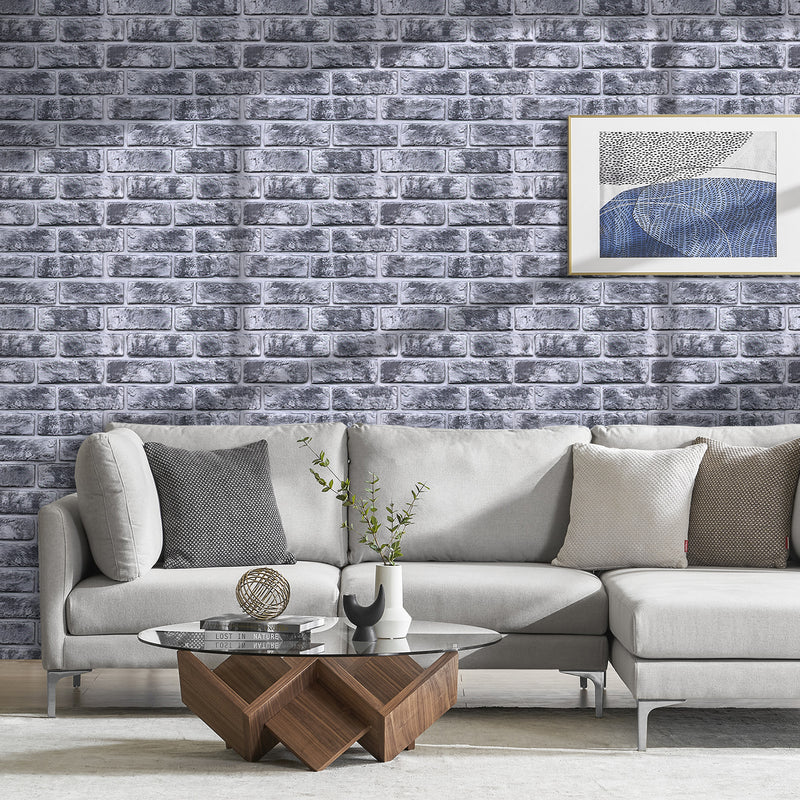 3D Rustic Gray Brick Peel and Stick Wall Tile