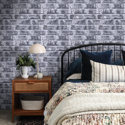 3D Rustic Gray Brick Peel and Stick Wall Tile