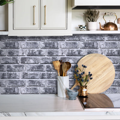 3D Rustic Gray Brick Peel and Stick Wall Tile