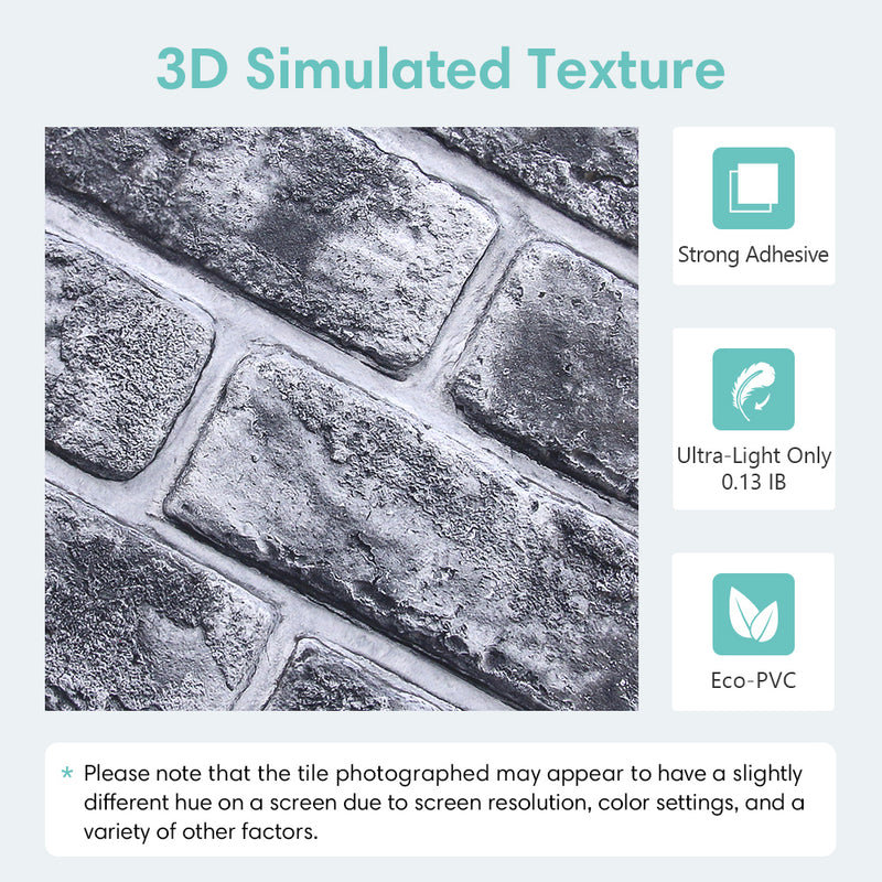 3D Rustic Gray Brick Peel and Stick Wall Tile