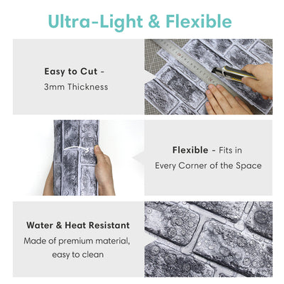 3D Rustic Gray Brick Peel and Stick Wall Tile