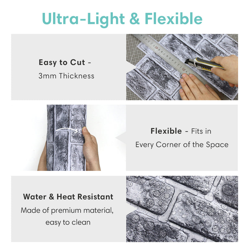 3D Rustic Gray Brick Peel and Stick Wall Tile