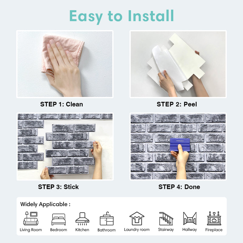 3D Rustic Gray Brick Peel and Stick Wall Tile