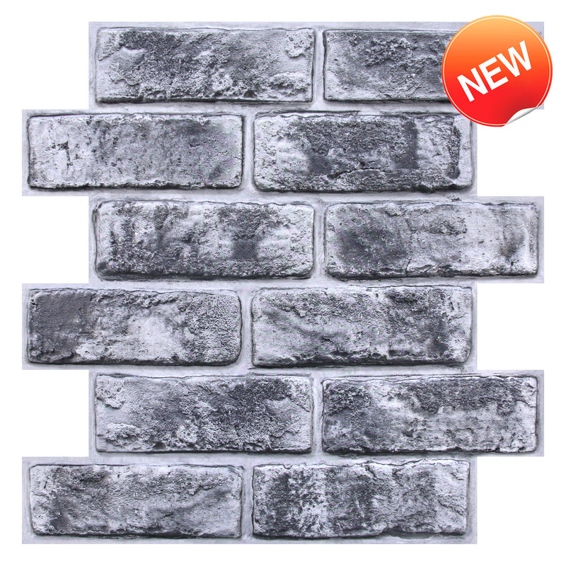 3D Rustic Gray Brick Peel and Stick Wall Tile