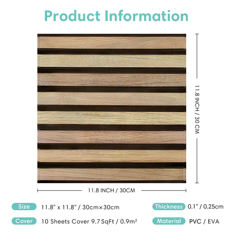 3D Slat Wood Peel and Stick Wall Tile