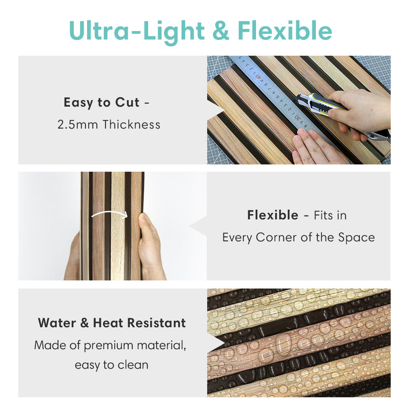 3D Slat Wood Peel and Stick Wall Tile