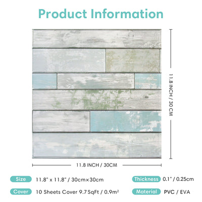 3D Rustic Horizontal Wooden Plank Peel and Stick Wall Tile