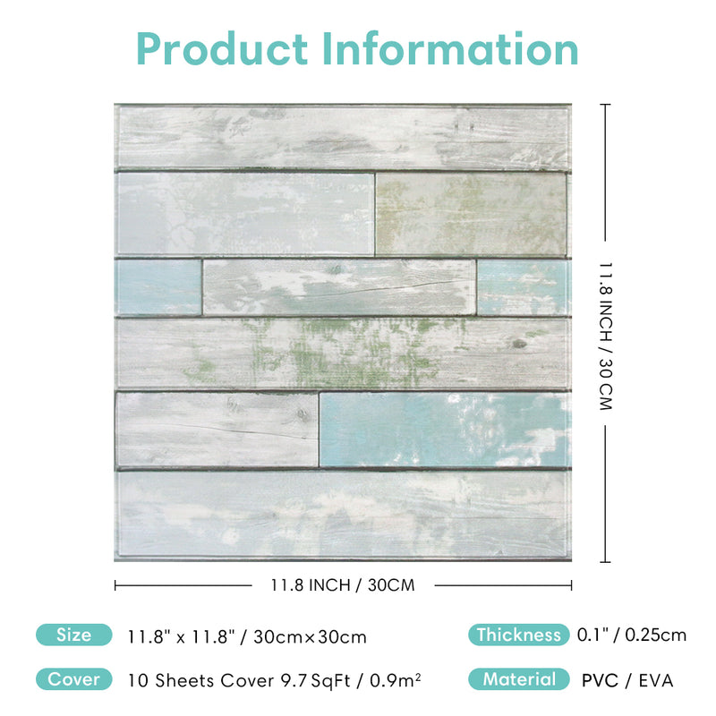 3D Rustic Horizontal Wooden Plank Peel and Stick Wall Tile