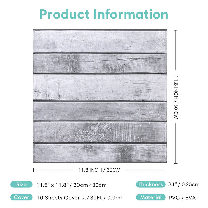 3D Grey Wood Grain Peel and Stick Wall Tile