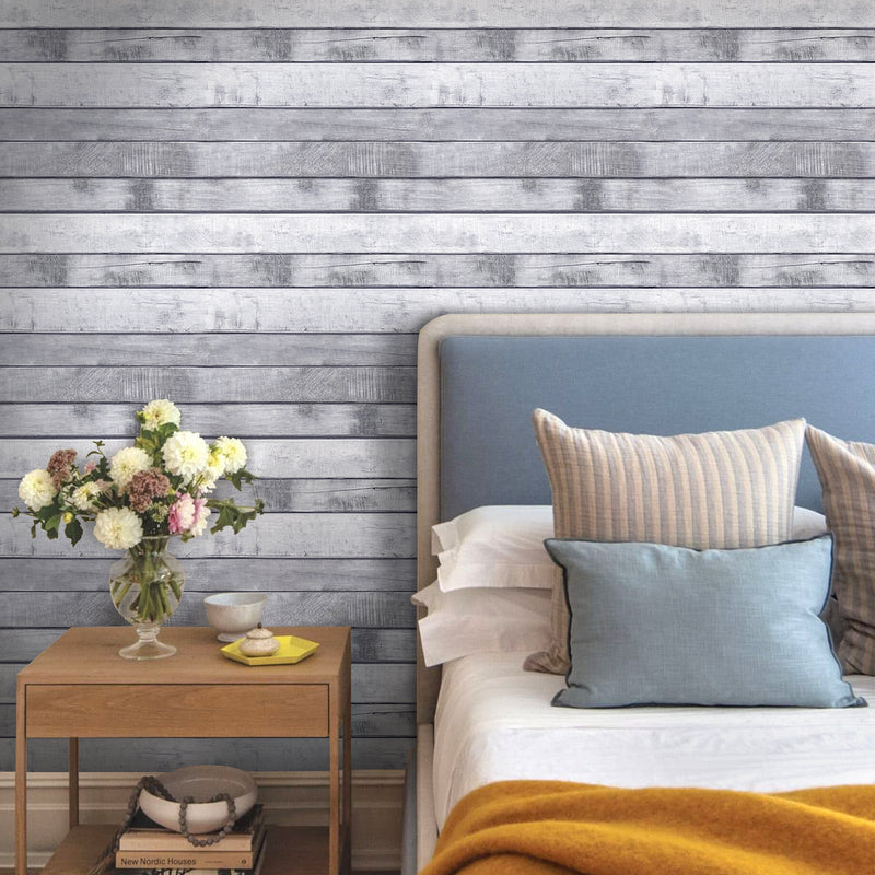 3D Grey Wood Grain Peel and Stick Wall Tile