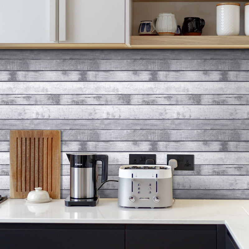 3D Grey Wood Grain Peel and Stick Wall Tile