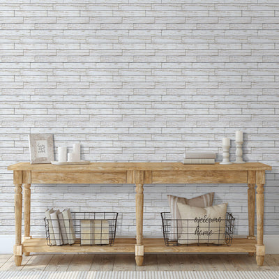3D White Shiplap Wood Peel and Stick Wall Tile
