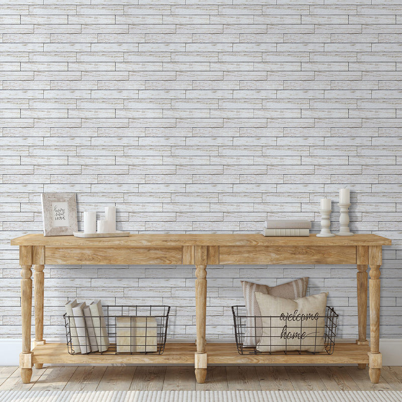 3D White Shiplap Wood Peel and Stick Wall Tile
