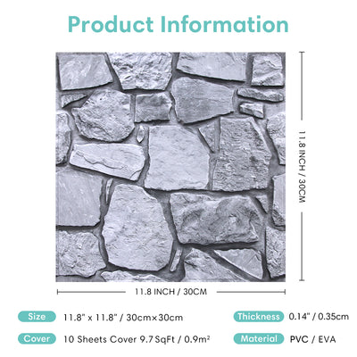 3D Gray Fieldstone Peel and Stick Wall Tile