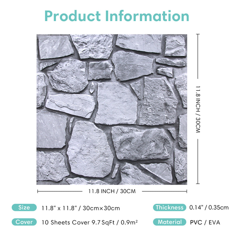 3D Gray Fieldstone Peel and Stick Wall Tile