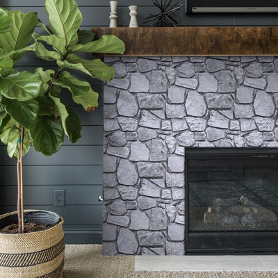 3D Gray Fieldstone Peel and Stick Wall Tile