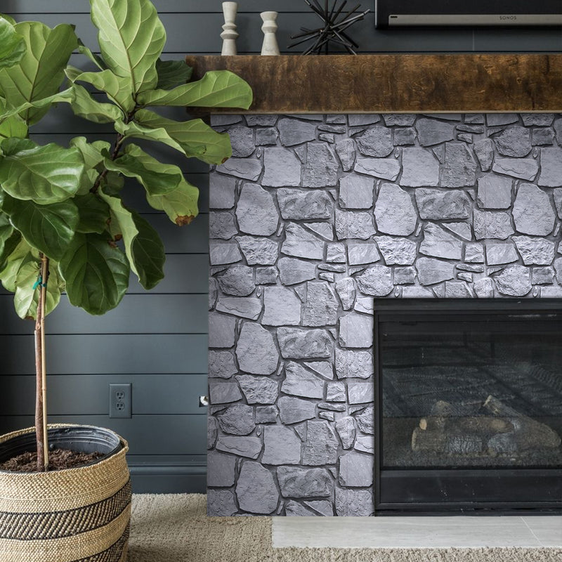 3D Gray Fieldstone Peel and Stick Wall Tile