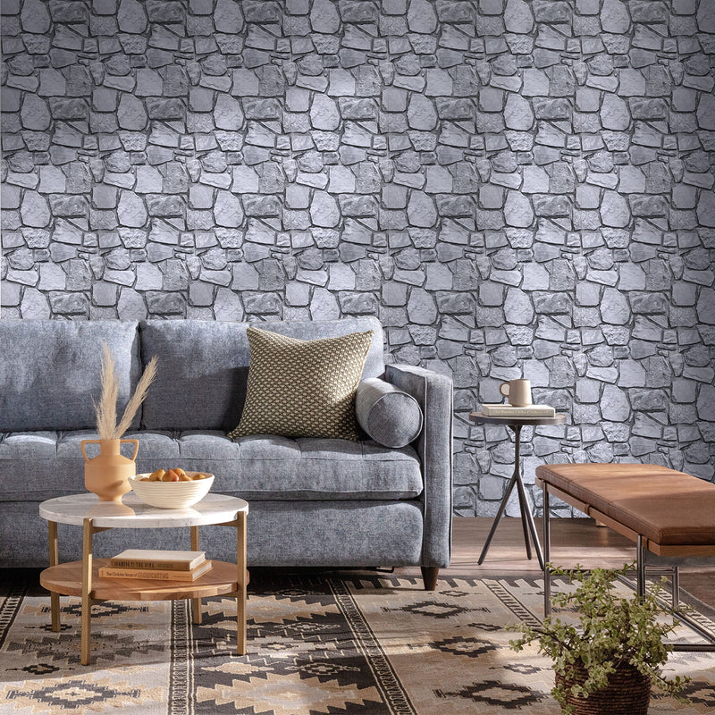 3D Gray Fieldstone Peel and Stick Wall Tile