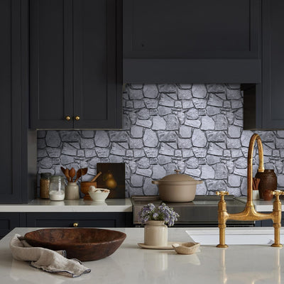 3D Gray Fieldstone Peel and Stick Wall Tile