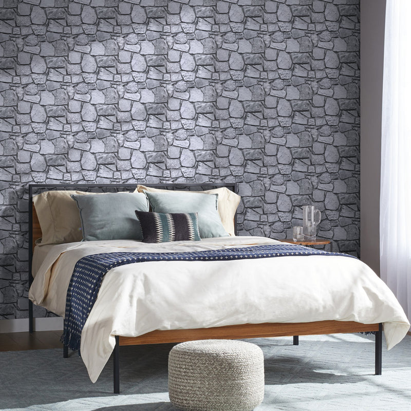 3D Gray Fieldstone Peel and Stick Wall Tile