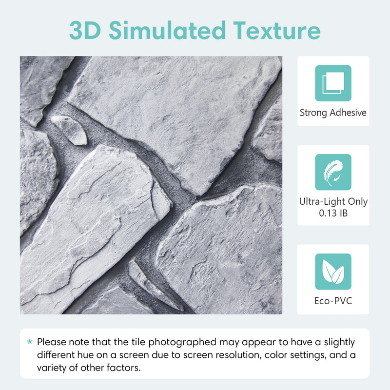 3D Gray Fieldstone Peel and Stick Wall Tile