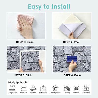 3D Gray Fieldstone Peel and Stick Wall Tile