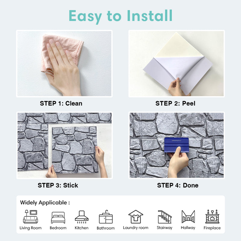 3D Gray Fieldstone Peel and Stick Wall Tile