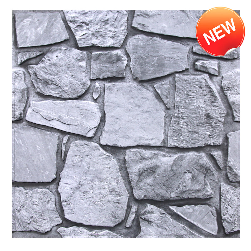 3D Gray Fieldstone Peel and Stick Wall Tile
