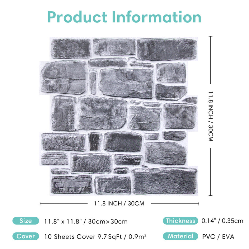 3D Retro Gray Faux Stone Peel and Stick Wall Tile