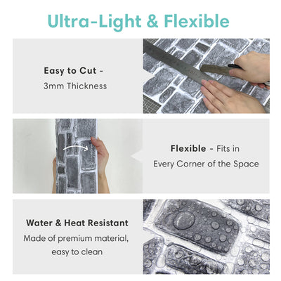 3D Retro Gray Faux Stone Peel and Stick Wall Tile