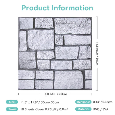 3D Gray Faux Limestone Peel and Stick Wall Tile