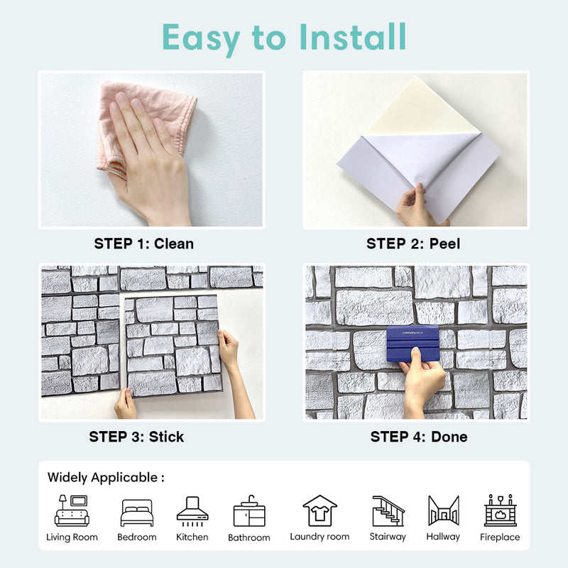 3D Gray Faux Limestone Peel and Stick Wall Tile